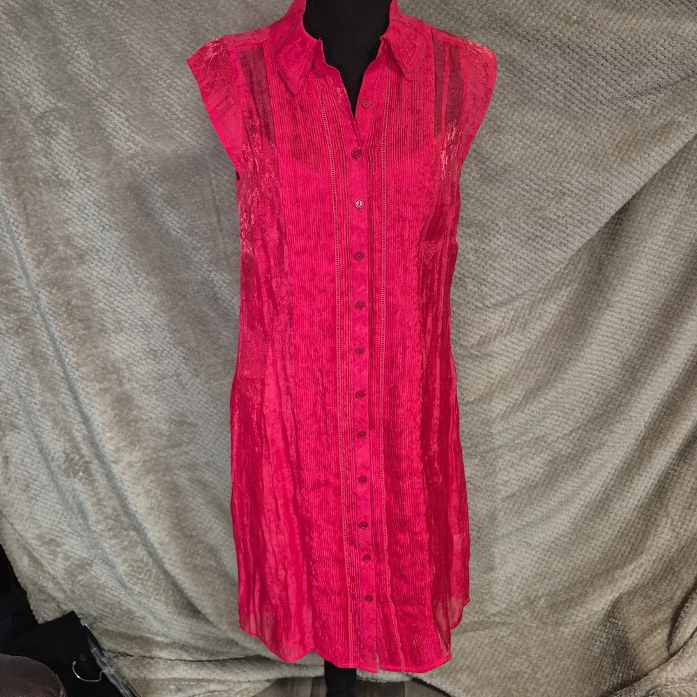 Tahari Arthur S Levine Red Pleated Button Front Shirt Dress Size 6
